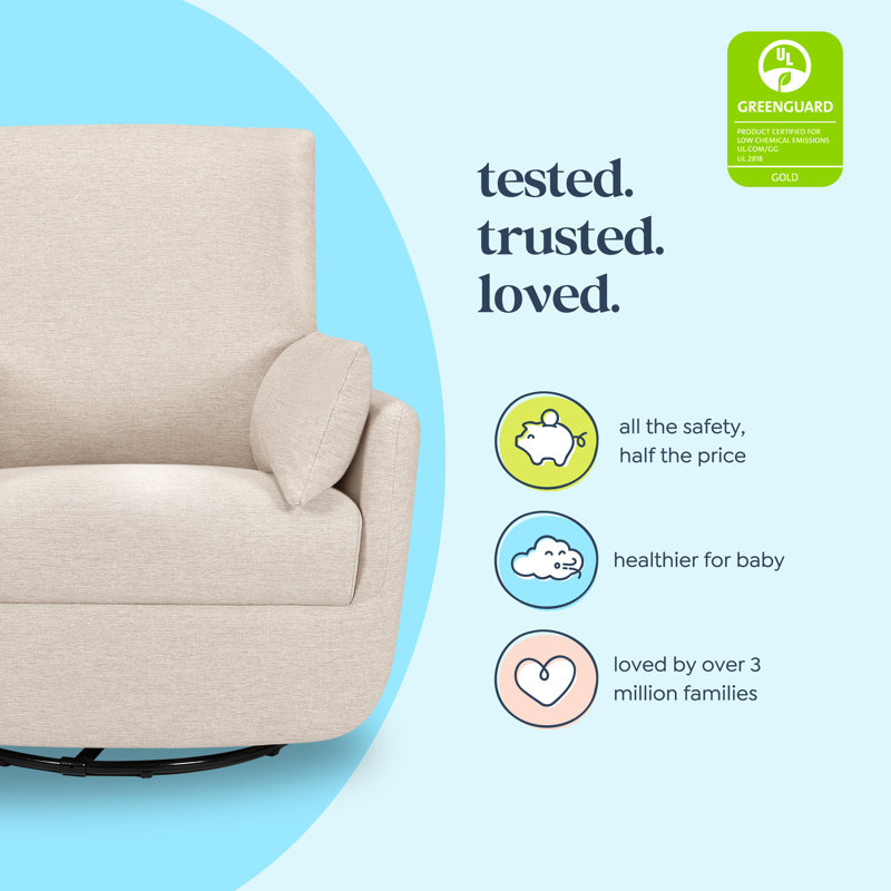 Ivory Boucle Fully Upholstered Swivel Glider with Curved Arms