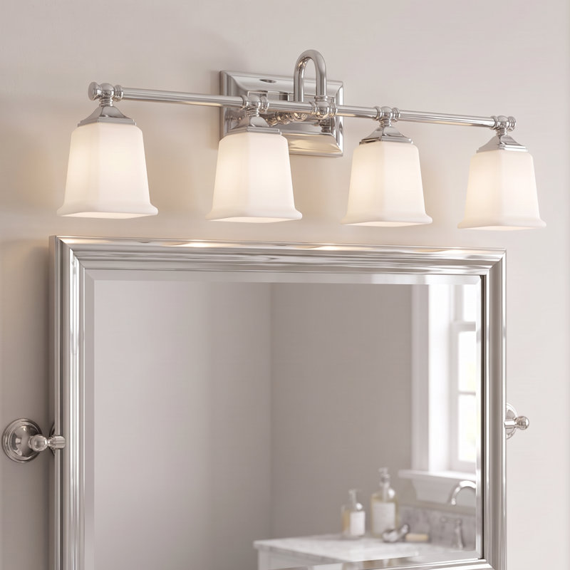 Nicholas 4-Light Polished Chrome Vanity Light, Polished Chrome, Opal Etched