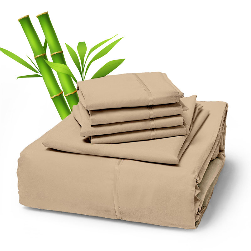 Premium Rayon From Bamboo Blend Sheet Set With Deep Pockets, Cooling and Breathable, Light Khaki