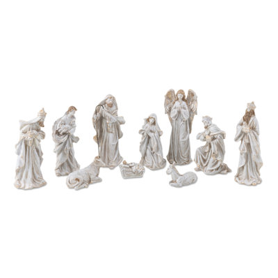 8"H Ivory Resin Nativity Figurine Set