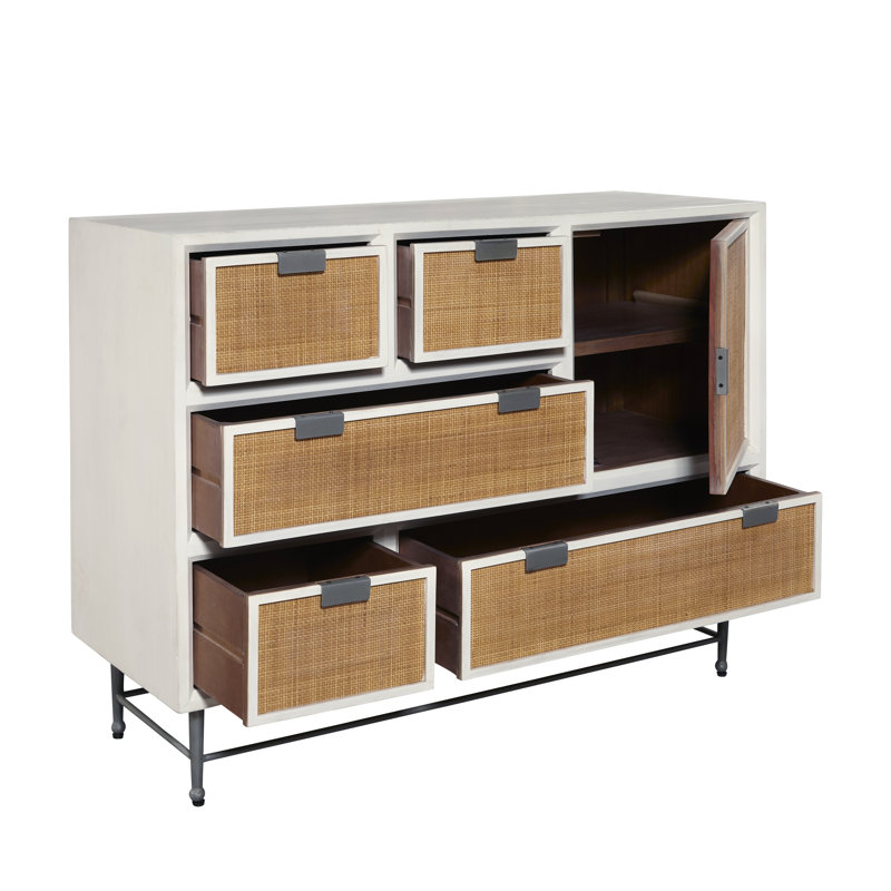 White Mango Veneer 5-Drawer Chest with Cane Fronts