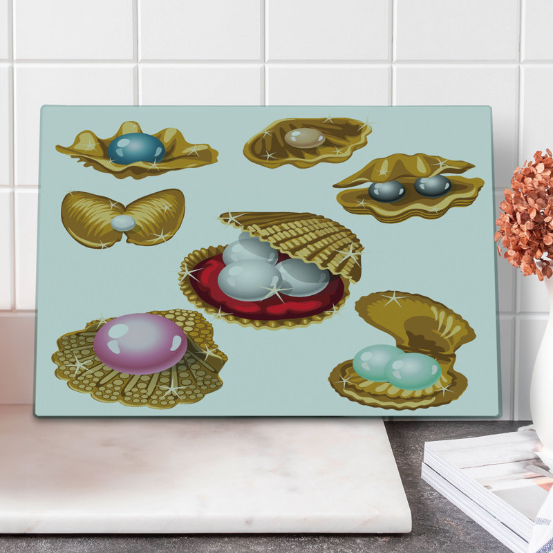 Ambesonne Pearls Cutting Board Large Size Open Shells Sea Image Multicolor