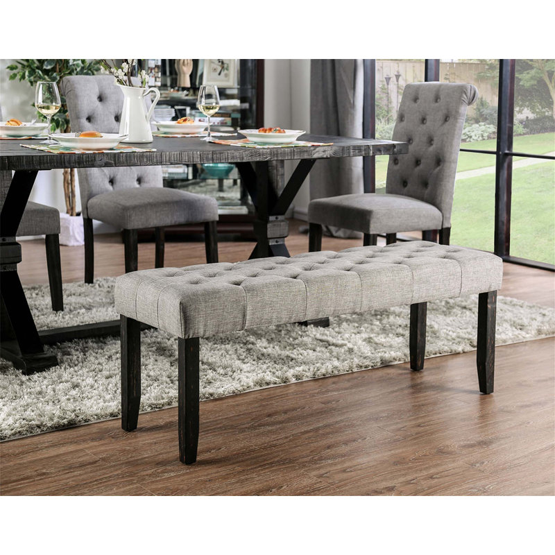 Banc de salle à manger classique en bois massif capitonné à l'apparence de lin pour les intérieurs rustiques et contemporains