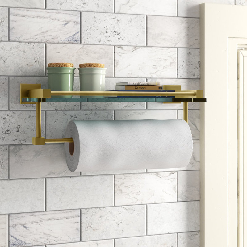 Haranu Bracket Shelf with Towel Bar, Polished Brass