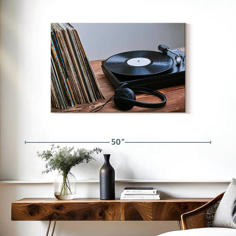 Abarca Vinyls And Record Player, 24" H x 36" W