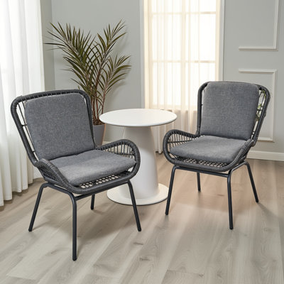 Outdoor Patio Chair Set Of 2 - Iron Frame Chairs With Water-resistant Cushions For Backyard