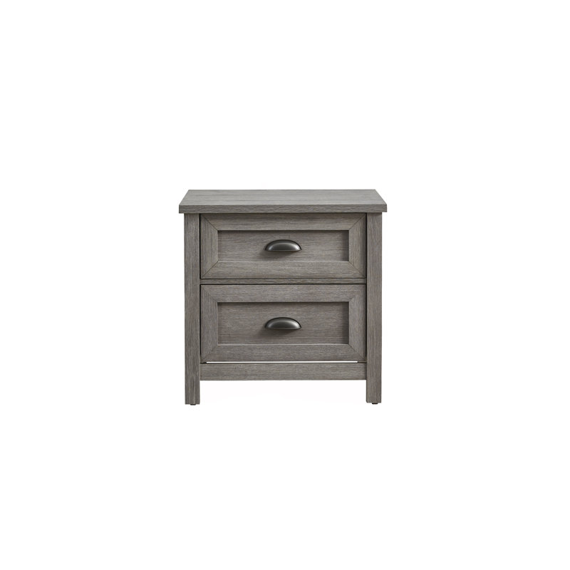Casual Light Slate Grey Solid Wood Nightstand with Graphite Cup Pulls