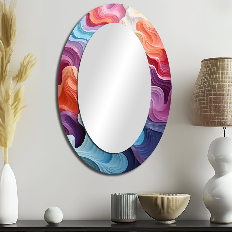 Multicolore Op Art Illusory Profondeur II - Miroir mural moderne multicolore, 36 po x 24 po
