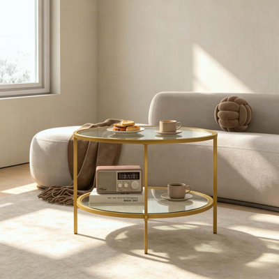 Table d'appoint ronde avec tablettes en verre trempé