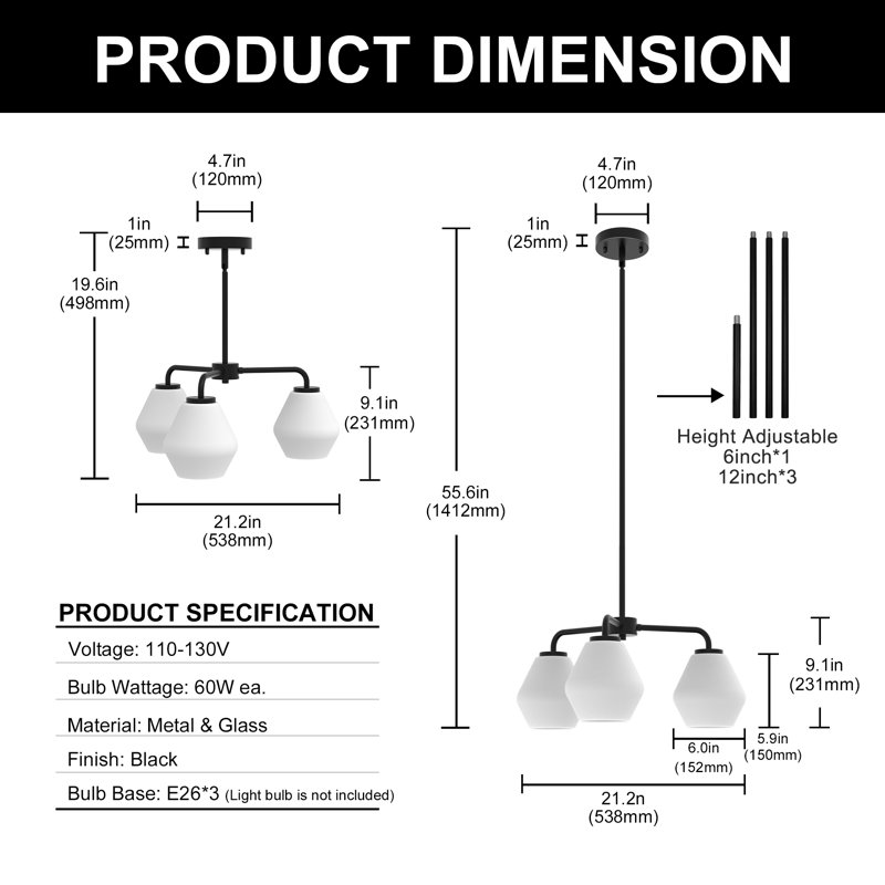 Carrette 3-Light Kitchen Island Chandelier