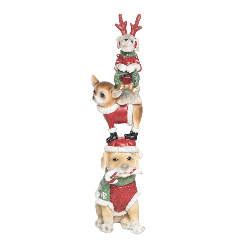 Multicolore résine 10,16 po multicolore chiots debout de Noël - cadeau parfait pour les parents d'animaux de compagnie