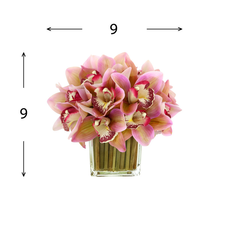 Orchids Arranged in Bamboo-Filled Glass Vase, Pink
