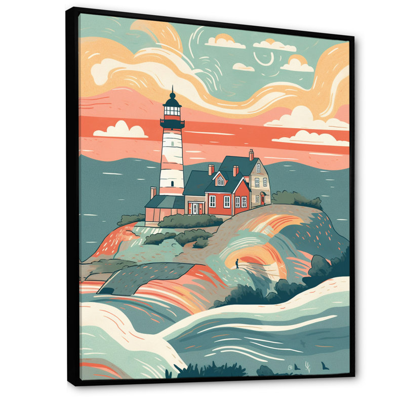 Bord de mer phare II, reproduction sur toile, H 32 po x l 16 po x P 1 po, Cadre flottant noir