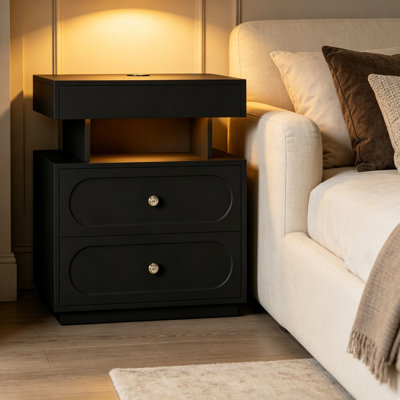 Modern 3-Drawer Led Smart Nightstand With Light