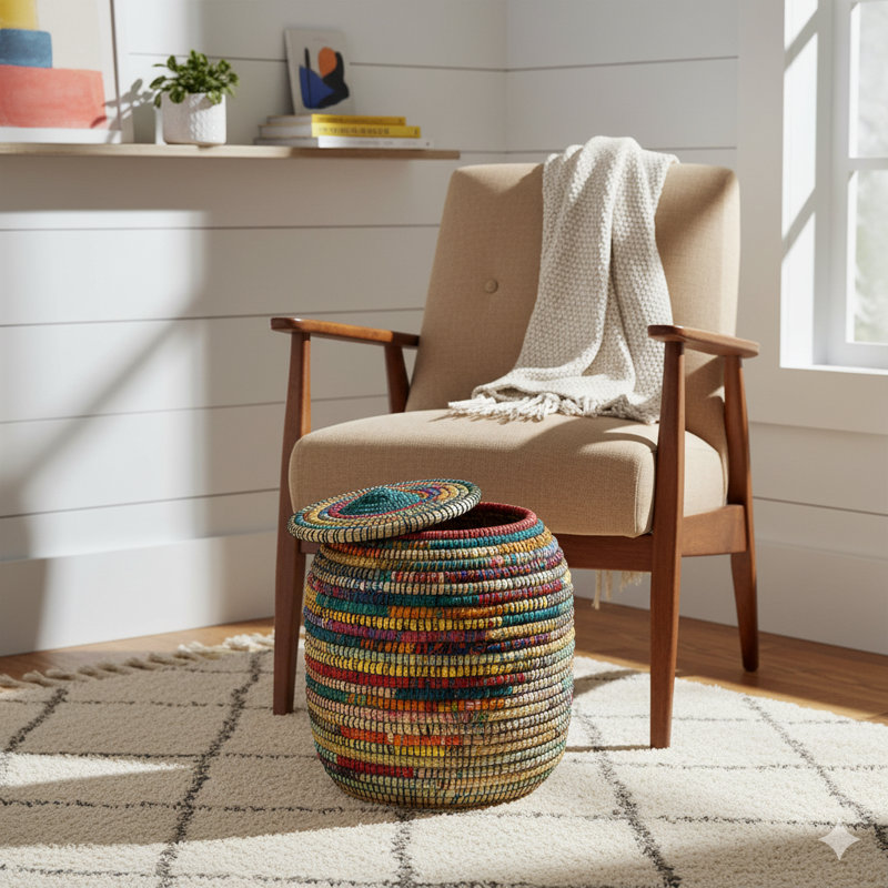Multicolor Round-Storage Basket