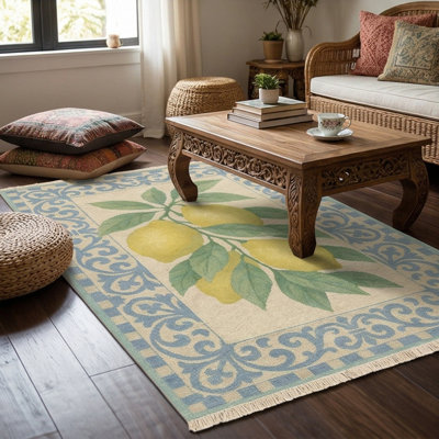Capri Mediterranean Lemon Zest Non-Slip Cotton Kitchen Mat - Area Rug