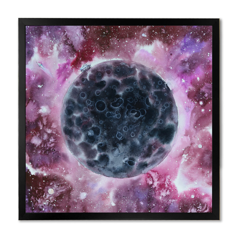 Noir et lune mauve - reproduction d'art moderne et contemporaine sur toile, Impression noire sur toile encadrée