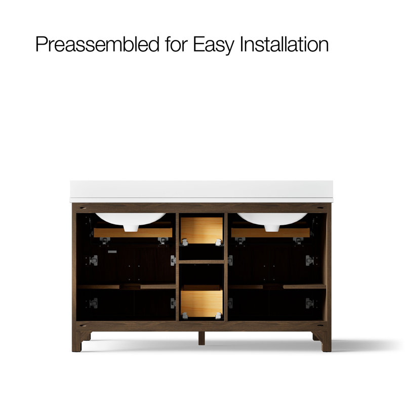 Kresla72" Bathroom Vanity Cabinet With Sinks And Quartz Top, 60"