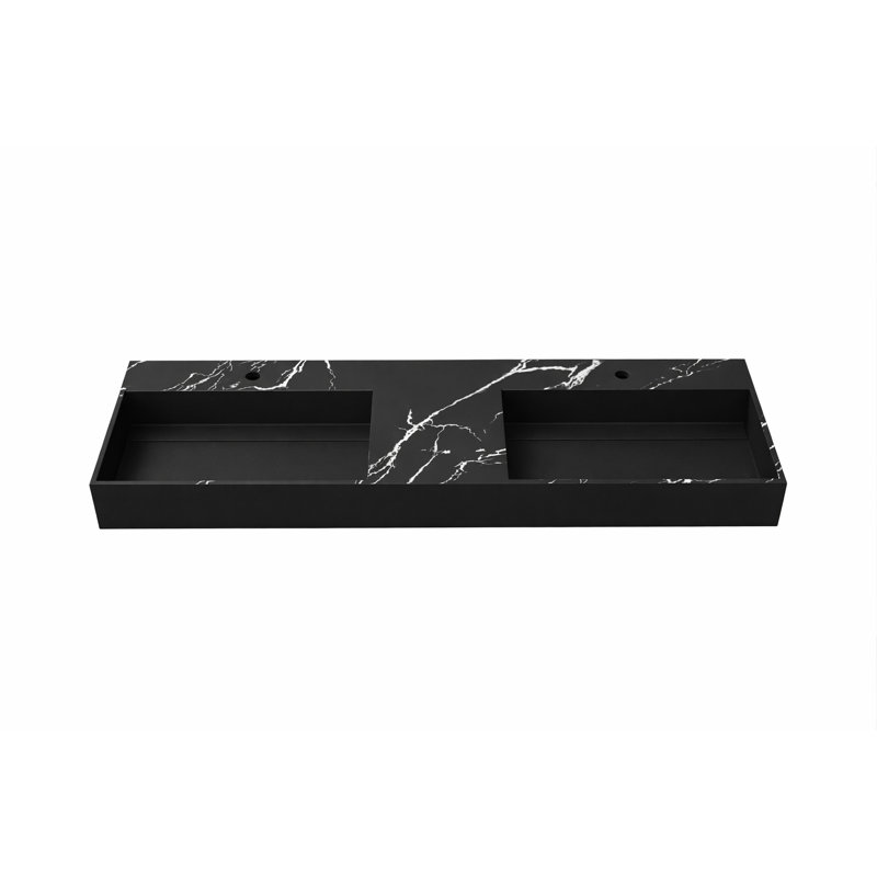 Juniper 60" Rectangular Modern Wall Mounted Bathroom Sink With Concealed Drain Plate - Black Carrara Finish, Single