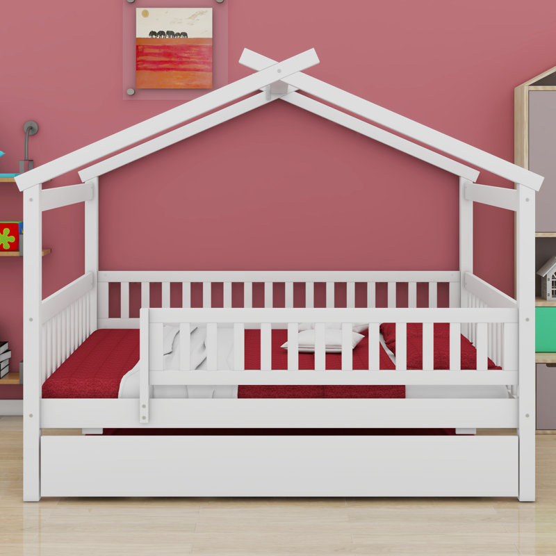 Lit en bois avec couchette, blanc