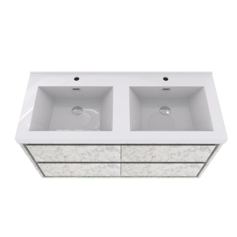 Azden 59.5" Wall-Mounted Double Bathroom Vanity Set, Marble White