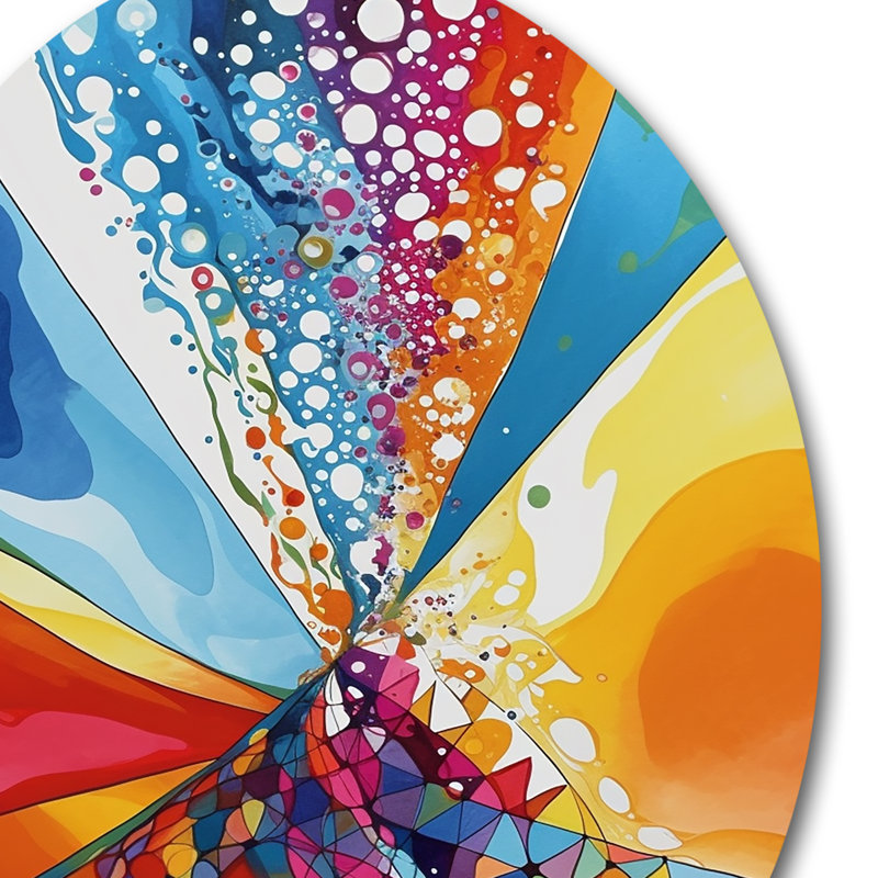 «Colorful Tie Dye Insimped 2», art mural rond en métal abstrait, H 16 po x l 16 po x P 1 po