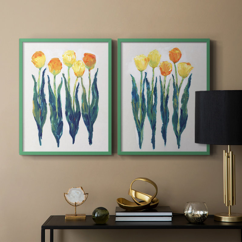 Tulipes en rang I - reproduction encadrée de qualité supérieure - prête à être accrochée - aucun clou requis - aucun clou requis