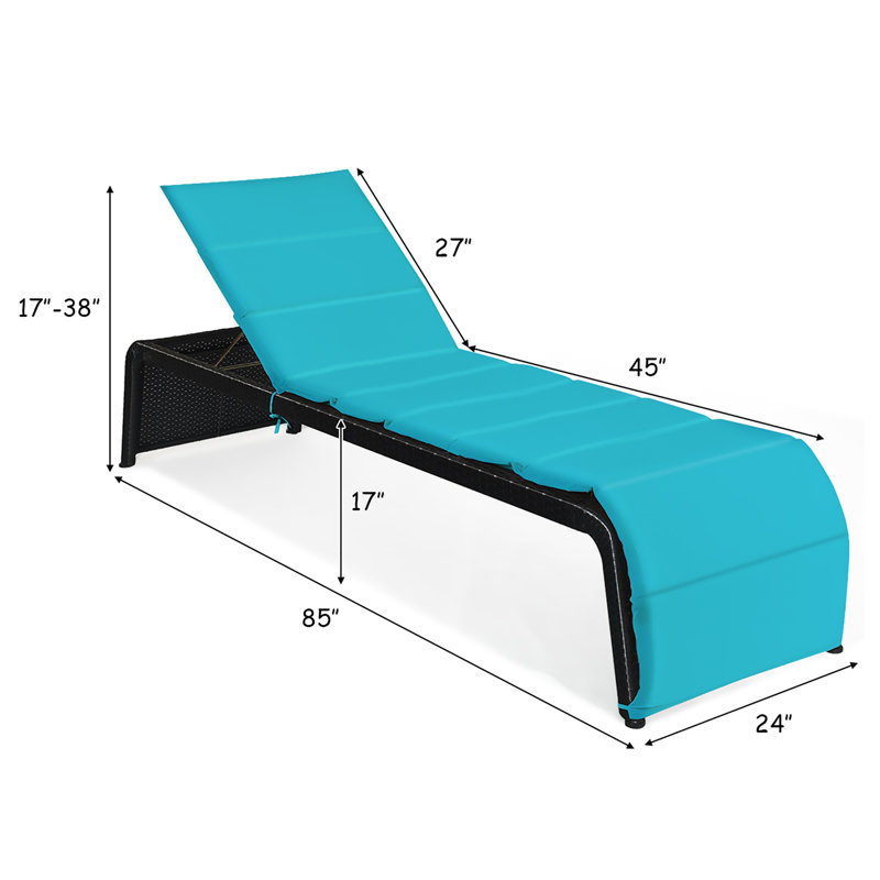 Chaise longue inclinable simple avec coussins 85 po Eckelbarger, Turquoise