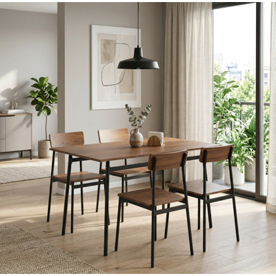 5-piece Modern Wood & Metal Dining Room Set, Seats 4 For Indoor, Walnut Color