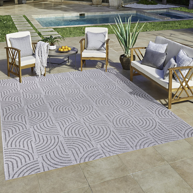 Tapis d'intérieur / extérieur gris / blanc à motif géométrique Mooreave, Rectangle 7 pi 10 po x 10 pi