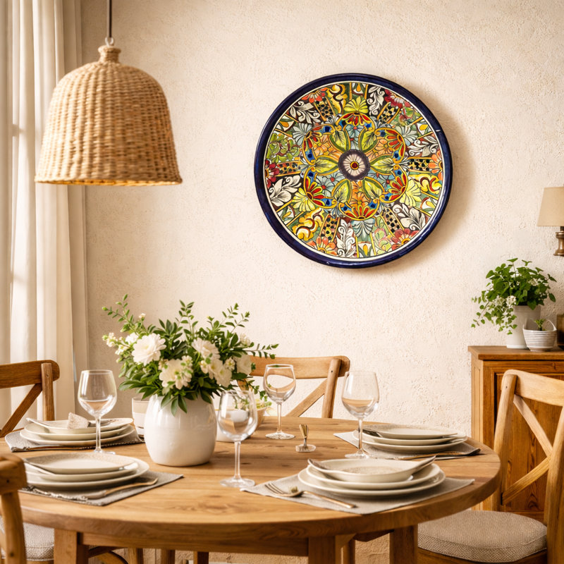 Assiette décorative médaillon San Miguel, grande plaque murale peinte à la main Talavera - grande taille