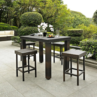 Furniture Palm Harbor 5-Piece Outdoor Dining Set For 4, Counter Height Wicker Patio Table And Stools, Brown
