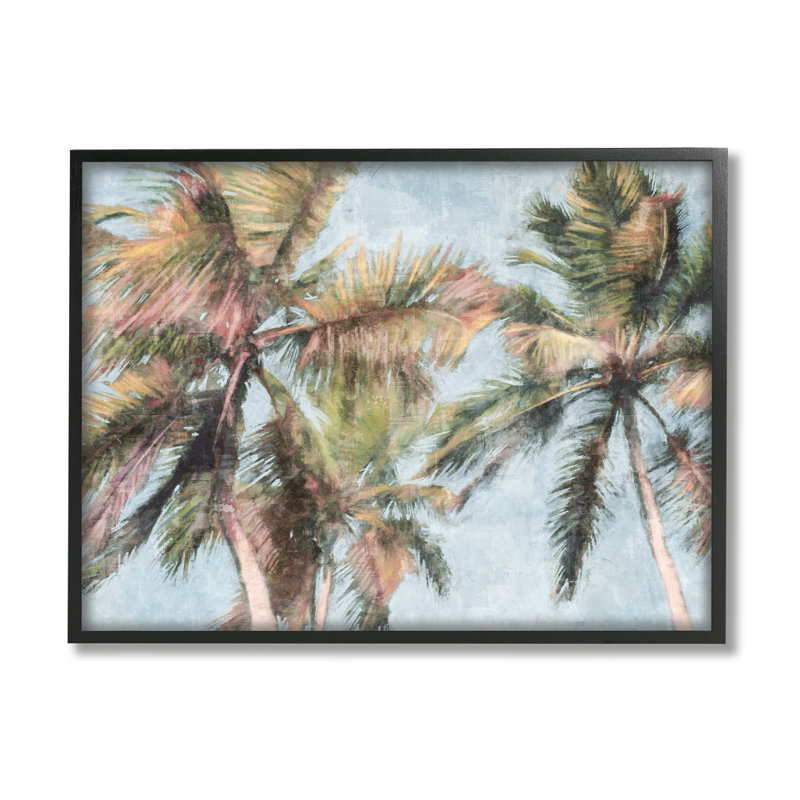 Tall Looming Breezy Palm Trees by Nina Blue - Floater Frame Painting on Wood, Midnight Black Framed Giclee