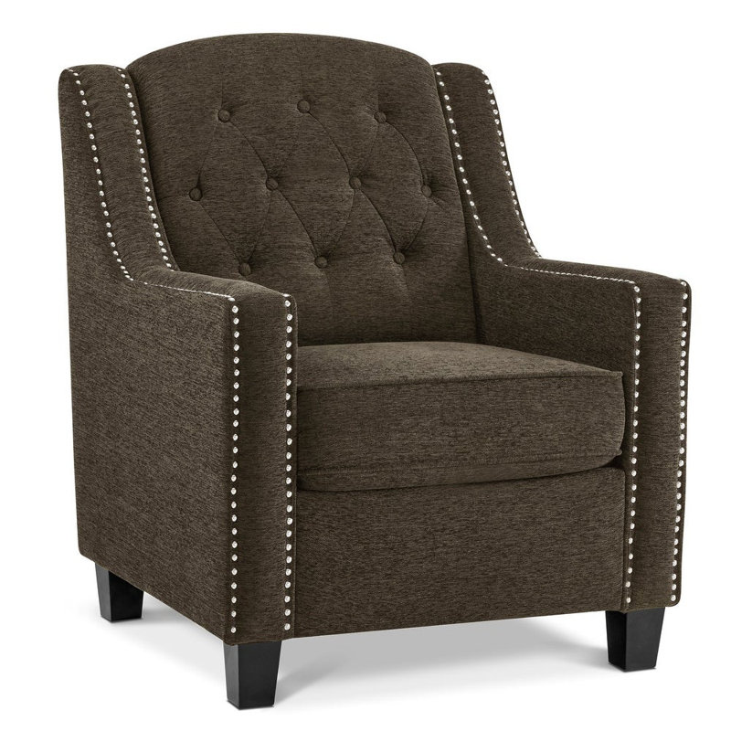 Leomar Modern Accent Armchair, Upholstered Nailhead Trim, Brown Chenille