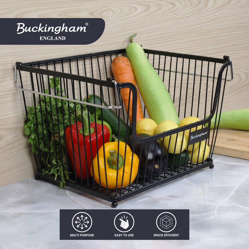 Buckingham Multi-Purpose Stackable Storage Organising Basket, 23cm H x 27.5cm W x 31.5cm D, Black