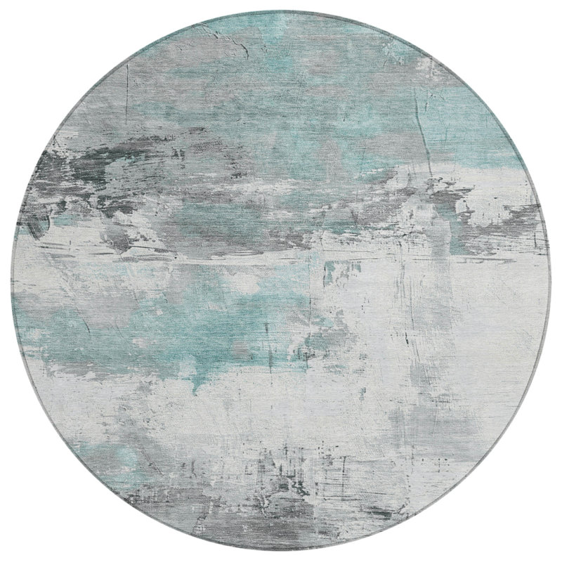 Tapis intérieur / extérieur bleu sarcelle lavable Caelius - LOOMlan, 8 pi x 8 pi
