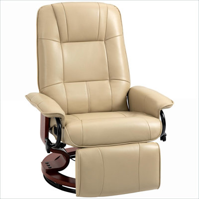 Small Space Living Room Seating: White-Toned Faux Leather Manual Swivel Recliner by FlowLuxe for Casual Home Relaxation