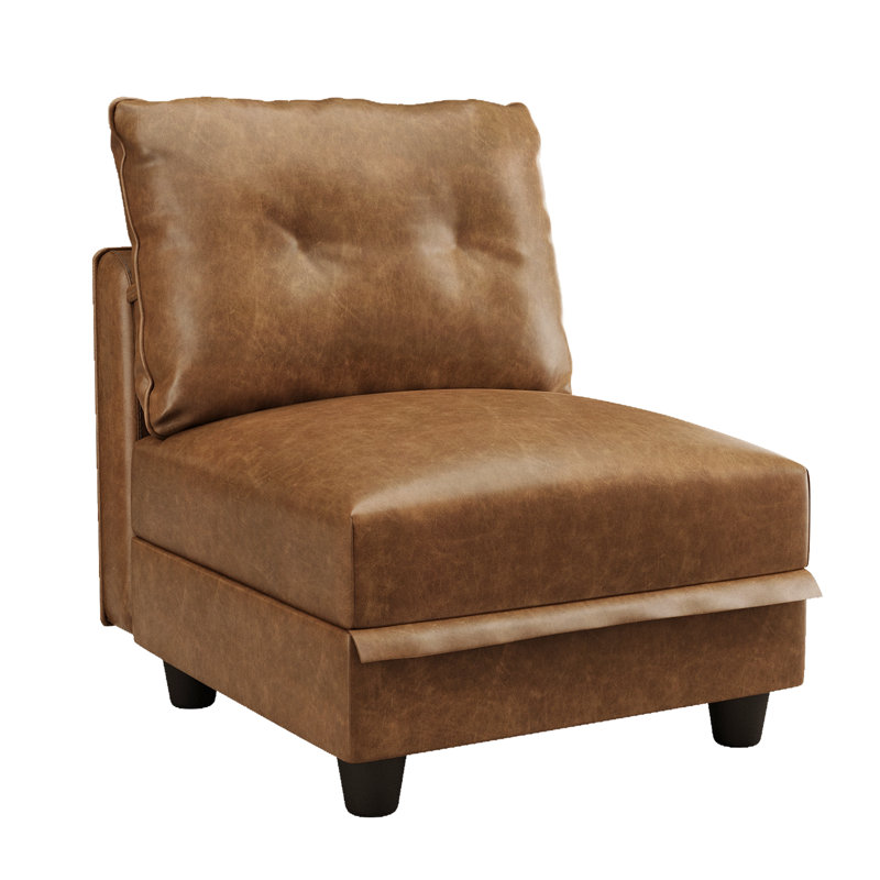 Chaise sans accoudoirs moderne en similicuir brun