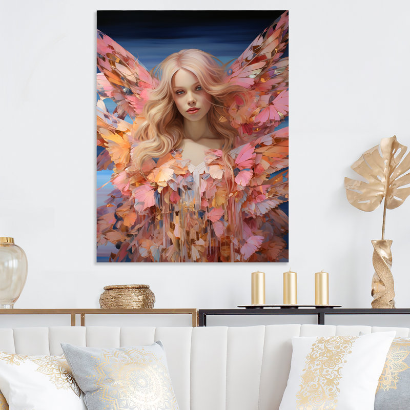 «Rose and Blue Butterfly Woman Angel II», art mural en métal Glam, H 20 po x l 12 po x P 1 po