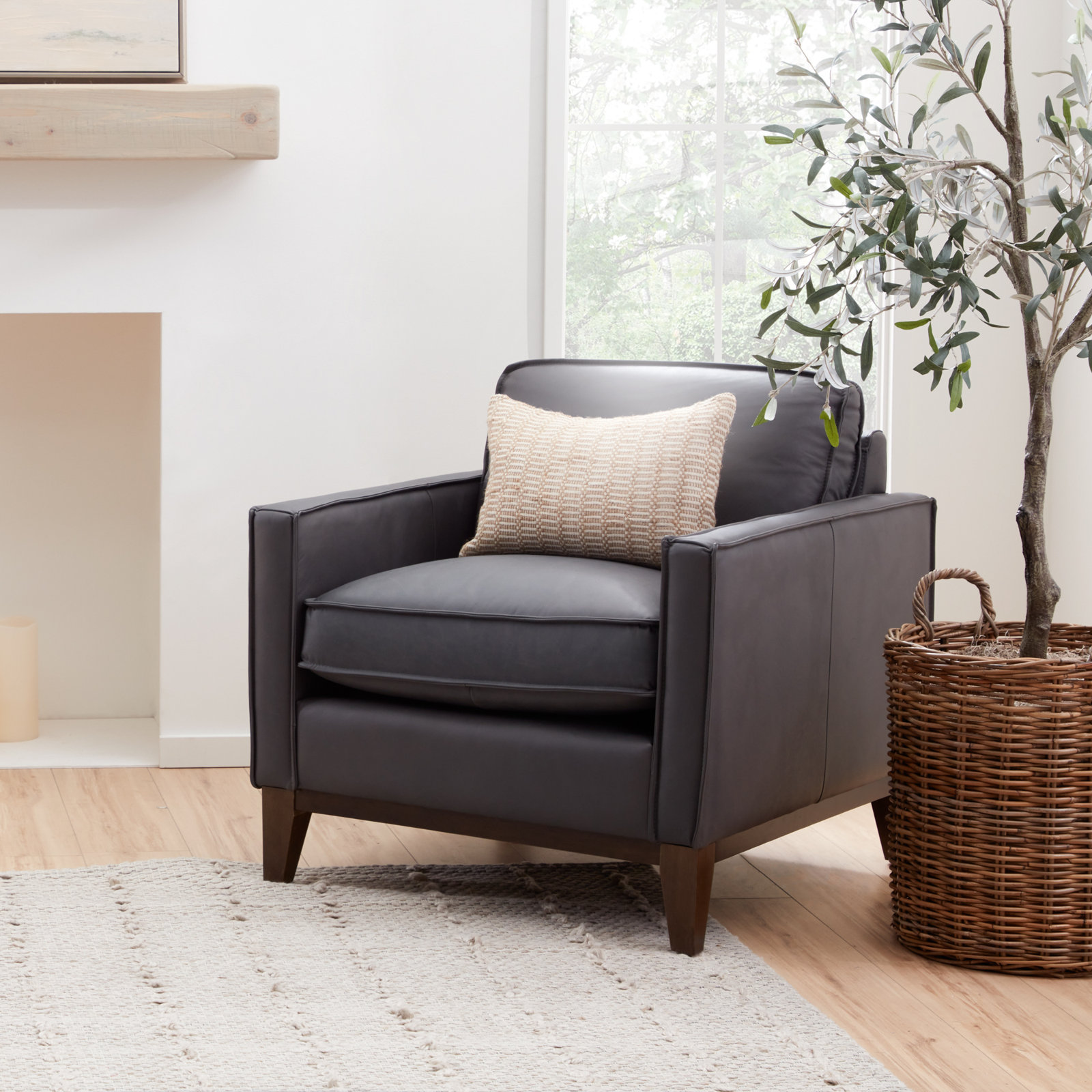 Cascades Leather Armchair, Gravel Genuine Leather