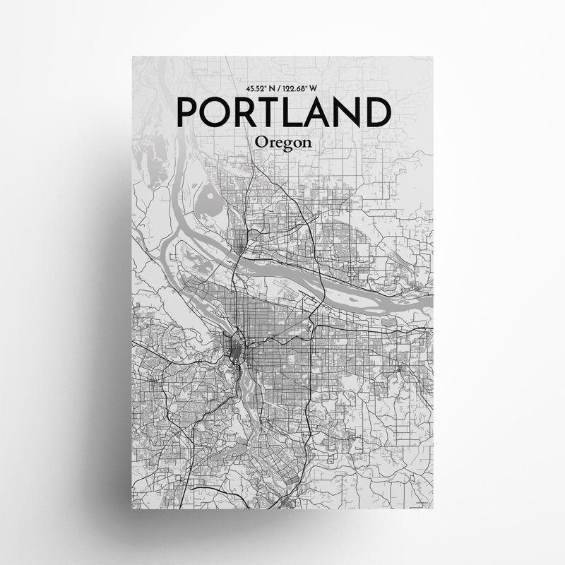Portland City Map in Tones 1 Piece Wall Art, 36cm H x 24cm W x 0.05cm D