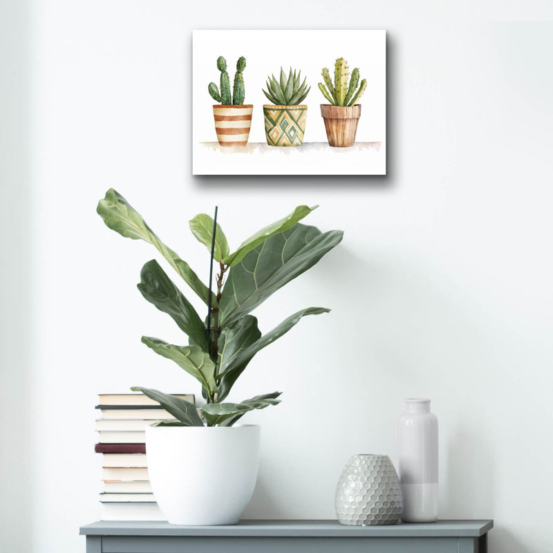  Art mural en verre «Pots de cactus» par Svetlana Aleynikova, H 12 po x l 16 po x P 0,13 po