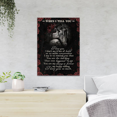 «A Weird Couple Kissing - When I Tell You I Love You I Don't Say It Out Of Habit or To Make Conversation I Say It To Remind You That You Are The Best Thing», reproduction d'art graphique sur toile tendue 1 pièce