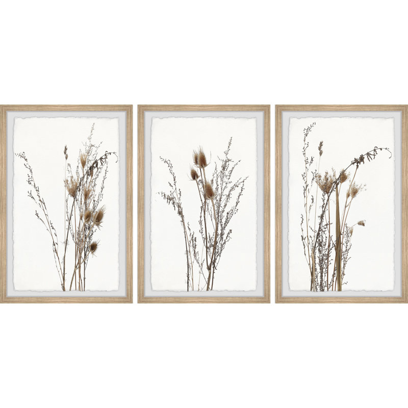 Brown Foliage 3 Piece Single Picture Frame Painting, 45" H x 38" W x 3.81" D