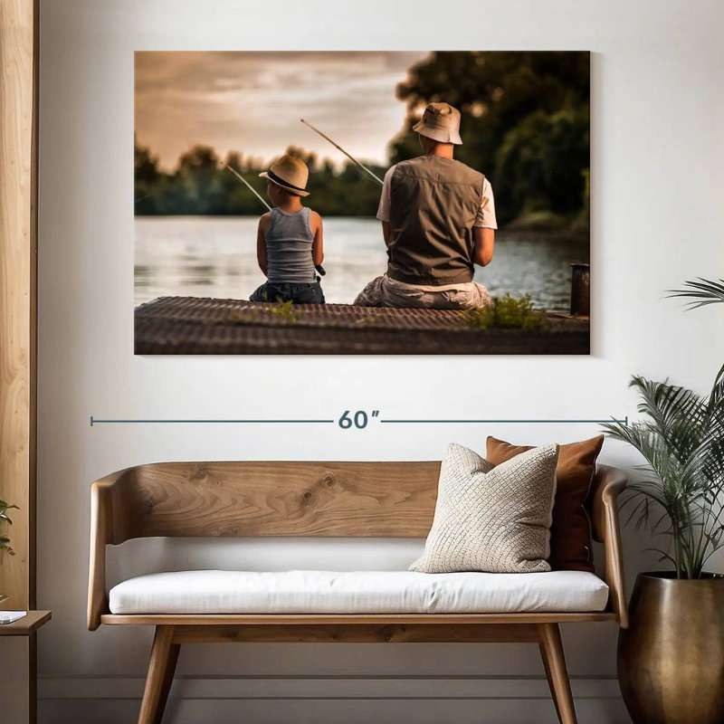 Père et fils pêchant, H 34 po x l 51 po