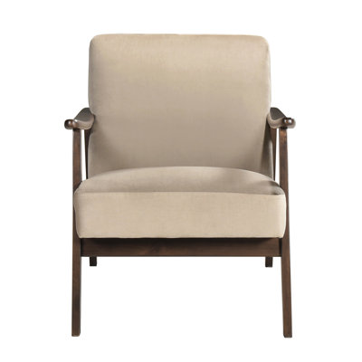 Brown Velvet Mid-Century Modern Patio Chair, Dark Walnut Finish Wood Structure, Foam Cushions For Outdoor Use Style Frame, A Practical Choice