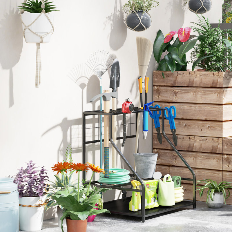 Organisateur de jardin avec crochets, support pour outils de jardin, noir