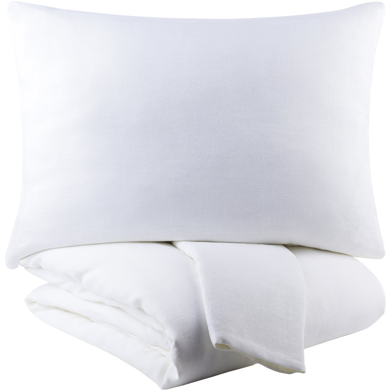 Rupen Modern & Contemporary Linen Blend Hand Woven Duvet Cover, Full/Queen Duvet Cover + 2 Shams, White