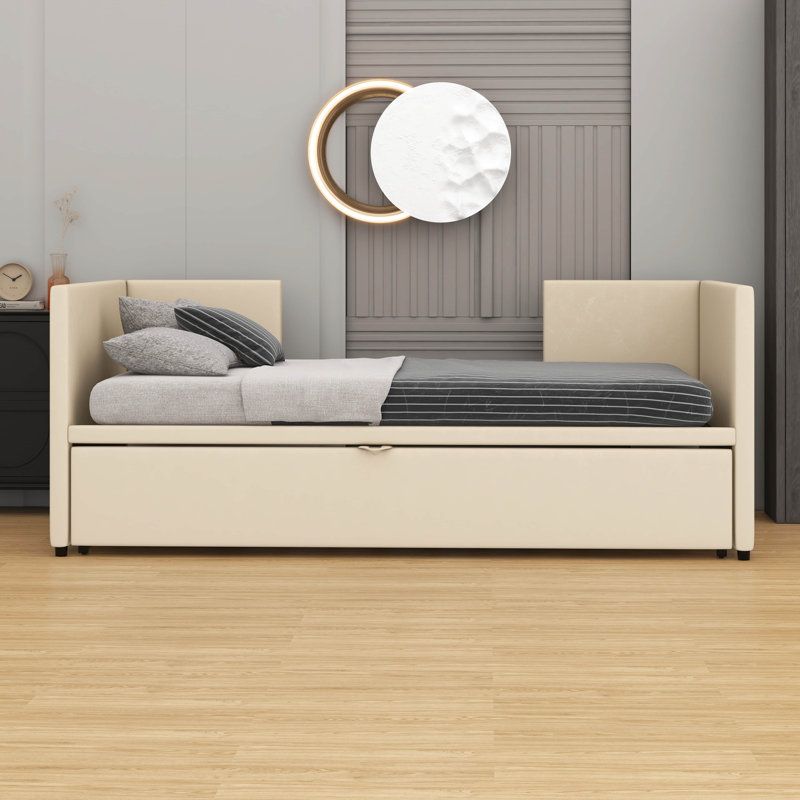 Lit de jour simple tapissier - Lit gigogne inclus, Beige