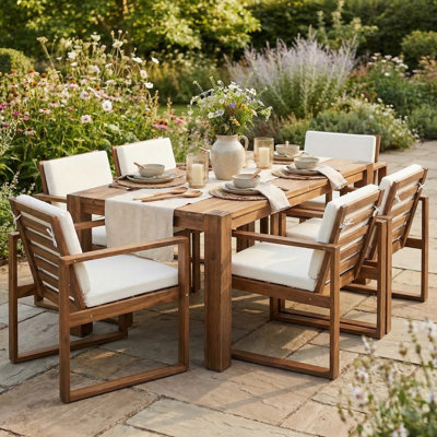 Ensemble de salle à manger 7 pièces pour 6 personnes avec trou pour parasol, table de patio et chaises Ensemble de mobilier de jardin avec coussin amovible pour le jardin